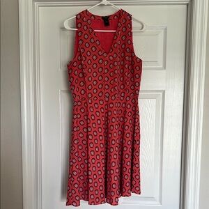 Ann Taylor Red Sleeveless V-Neck Midi Dress